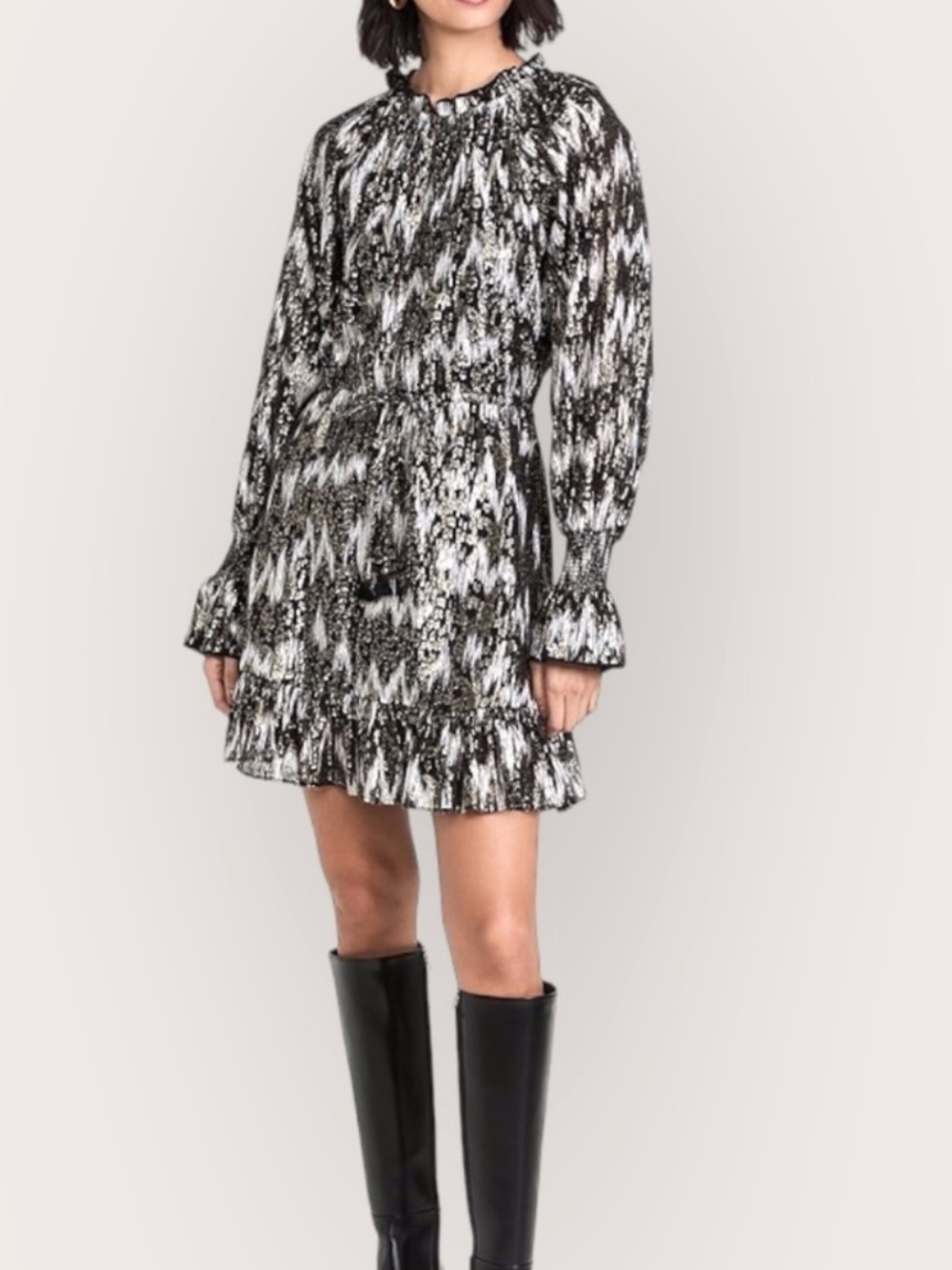 NWT FIGUE KAIA MINI DRESS METALLIC LONG SLEEVE MEDIUM